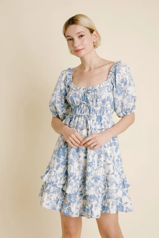 Toile Print Mini Dress Trendy Tie-Dye Mini Dress