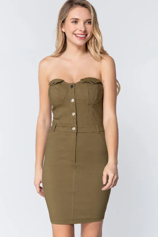 Strapless Button Down Mini Dress Cozy Ribbed Mini Dress