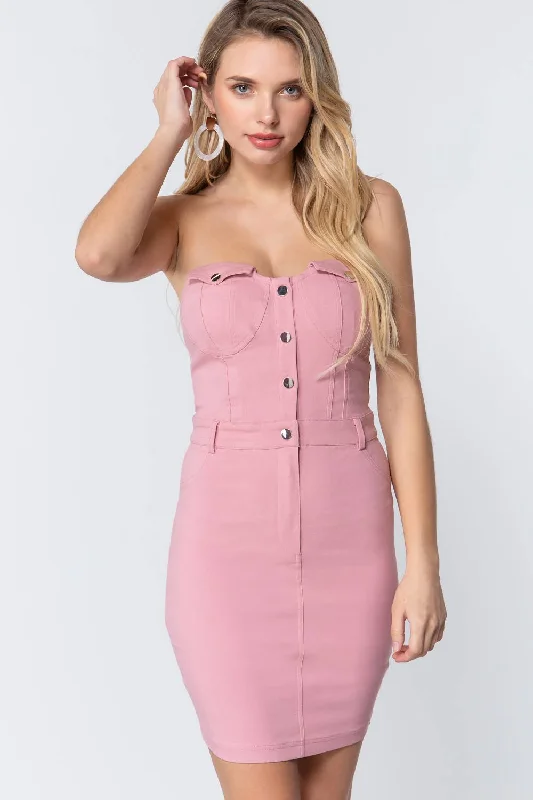 Strapless Button Down Mini Dress Fashionable Mini Dress with Slits