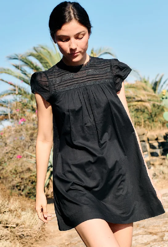 Anabela Black Cotton Mini Dress Classic Casual Mini Dress