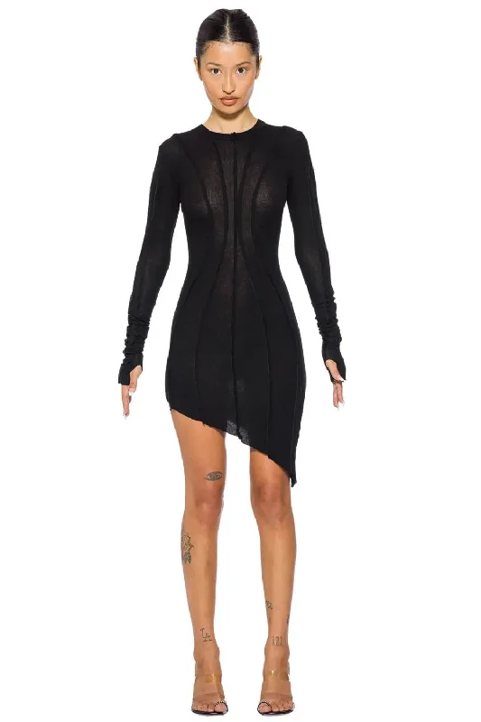 Asymmetric Long Sleeve Mini Dress Comfortable Zip-Up Mini Dress