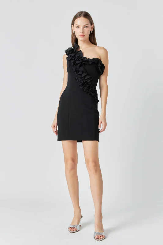 Asymmetrical Ruffle Stretch Mini Dress Trendy Tie-Dye Mini Dress