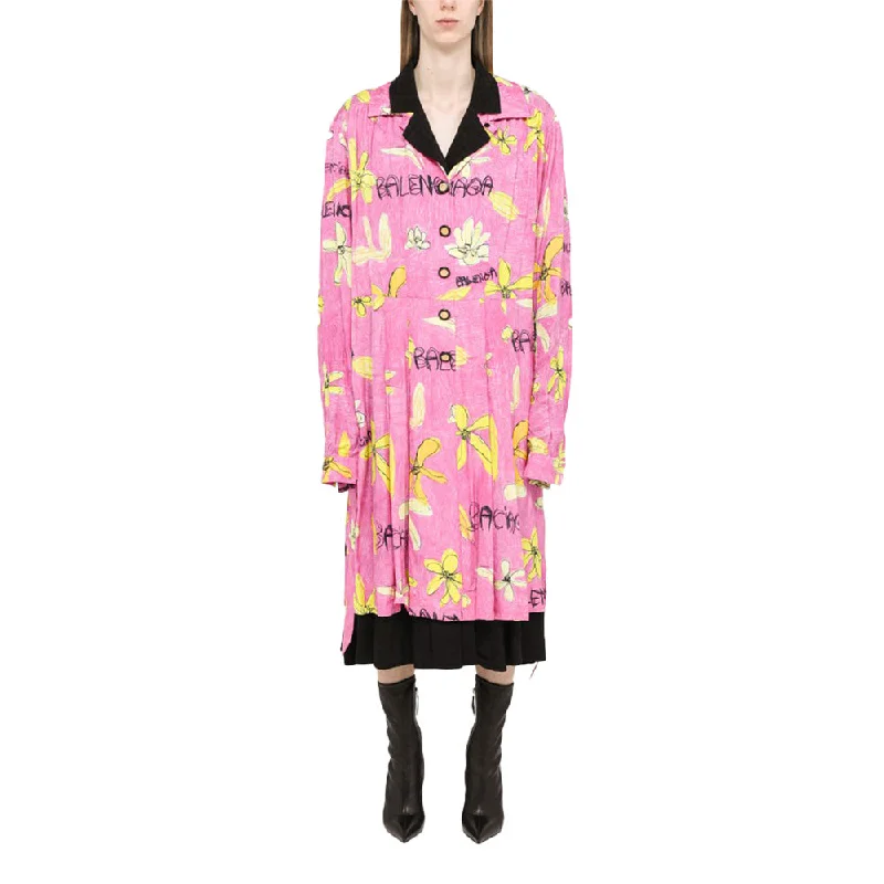 Balenciaga Women's Reversible Jacquard Floral Mini Dress in Pink and Black Stylish Sweetheart Mini Dress Balenciaga Women's Reversible Jacquard Floral Mini Dress in Pink and Black Stylish Sweetheart Mini Dress
