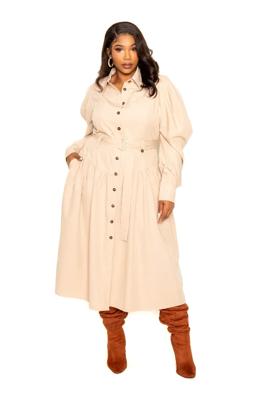 Puff Sleeve Trench Jacket Dress A-Line Jacket Boat Neck Shawl Collar