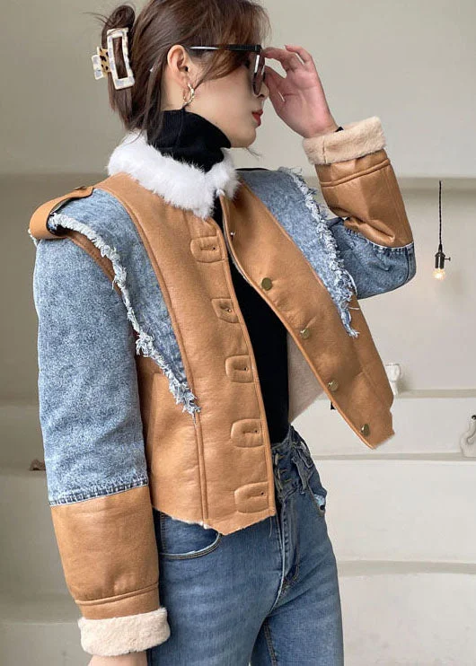 Beautiful Blue Asymmetrical denim Patchwork Jackets Winter Anorak Shell Jacket Lightweight Jacket