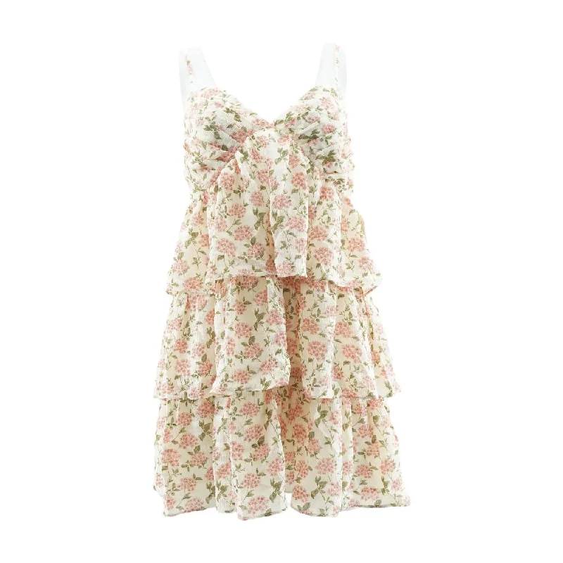 Beige Floral Mini Dress Elegant Satin Lace Mini Dress