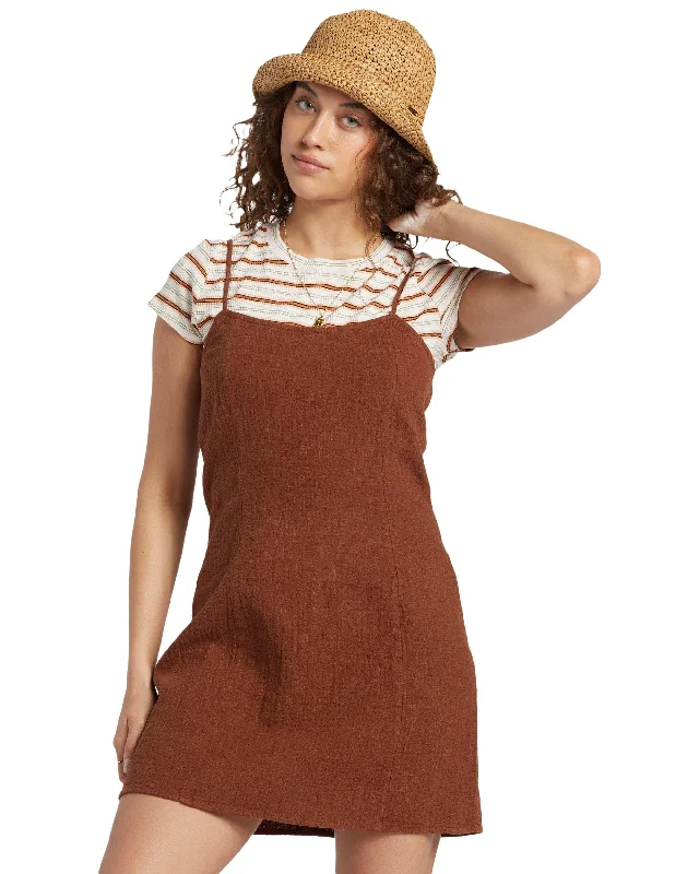 BILLABONG Women's Stay Awhile Mini Dress Toasted Coconut Chic Halter Mini Dress