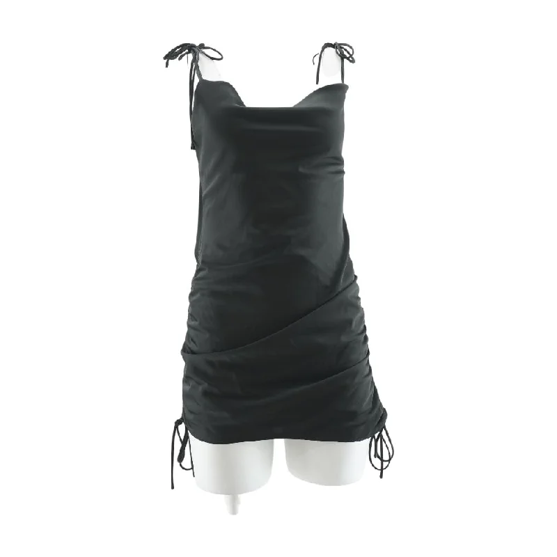Black Solid Mini Dress Elegant Mini Dress with Pleats