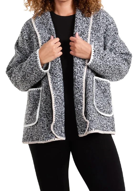 Blanket Stitch Boucle Edge To Edge Style Jacket (3 Colours) Bomber Jacket Anorak Windbreaker