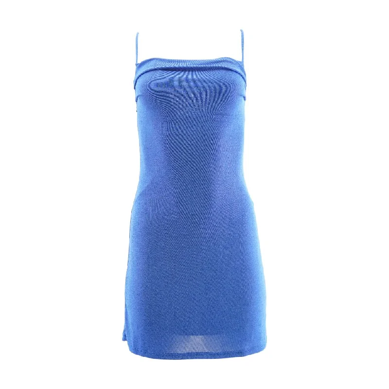 Blue Solid Mini Dress Fashionable Button-Front Mini Dress