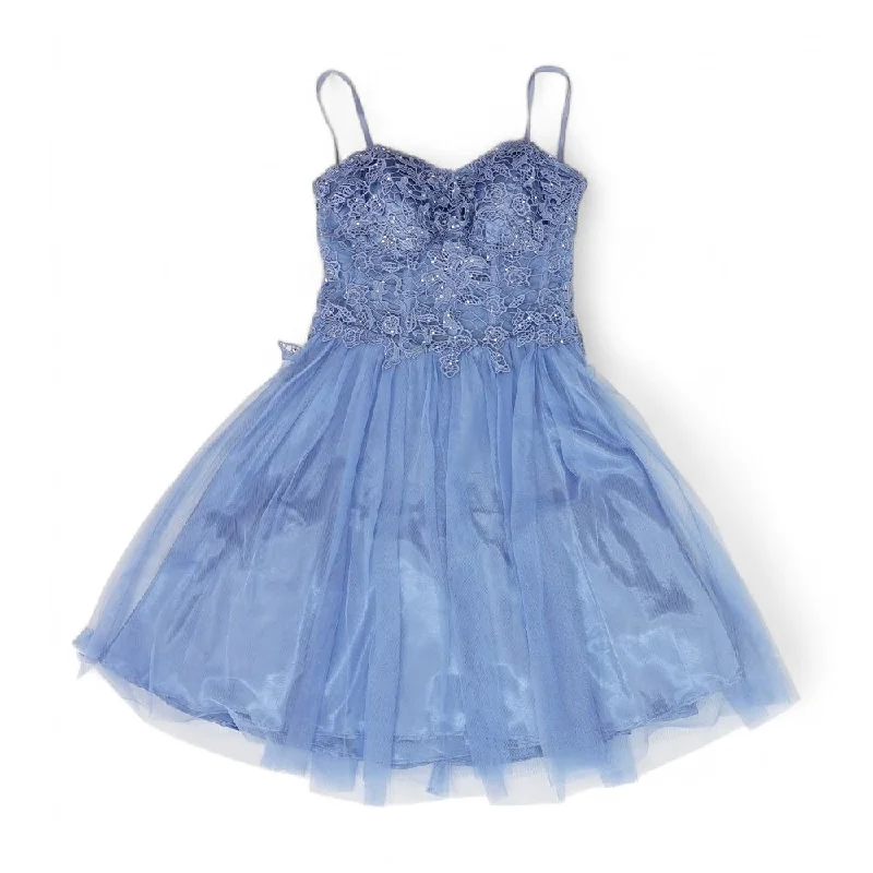 Blue Solid Mini Dress Classic Casual Mini Dress