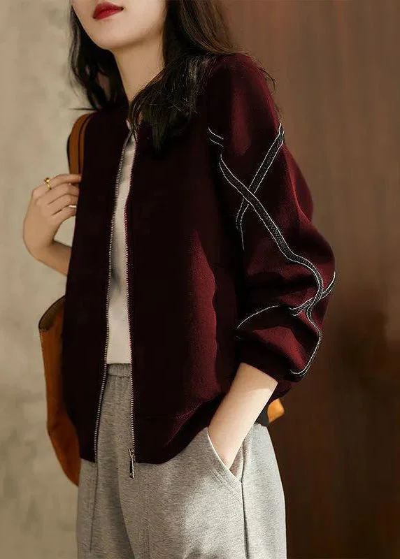 Casual Mulberry Zip Up Patchwork Cotton Jacket Fall Anorak Shell Jacket Lightweight Jacket