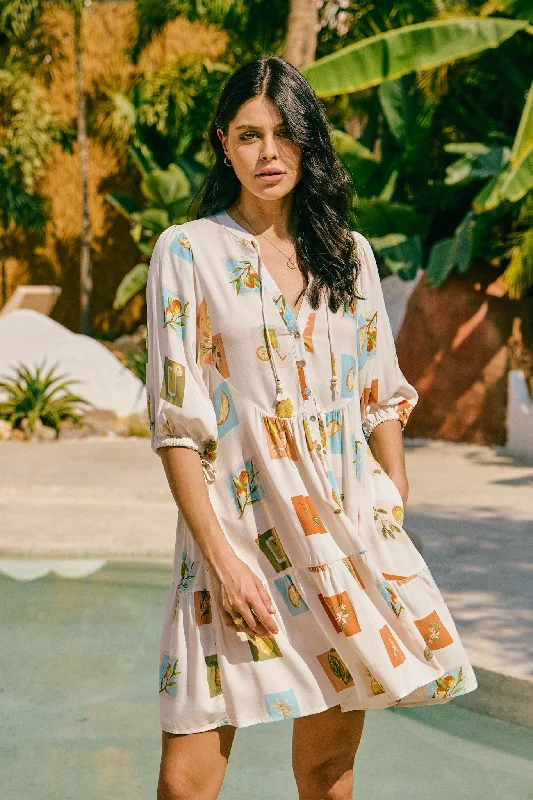 Citrina Multicolour Tropical Button Down Mini Dress Elegant Lace-Up Mini Dress