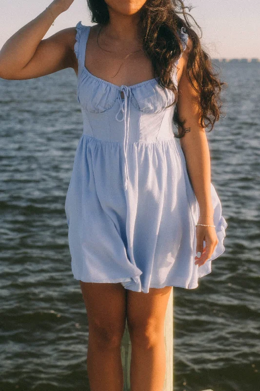 CLEARANCE! Claudette Mini Dress- Light Blue Elegant Vintage Mini Dress