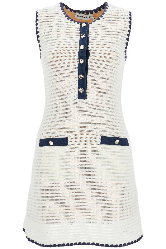SELF PORTRAIT crochet sleeveless mini dress in Comfortable Shift Mini Dress