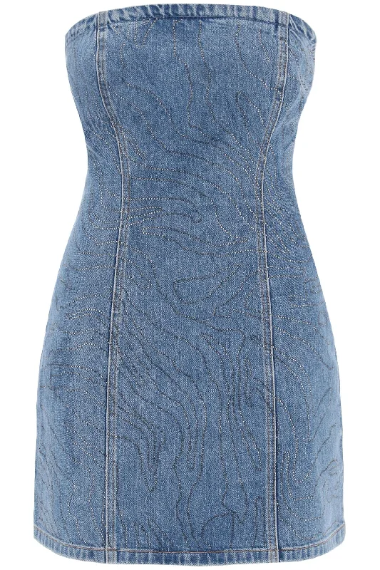 ROTATE denim mini dress with rhin Chic Tropical Mini Dress