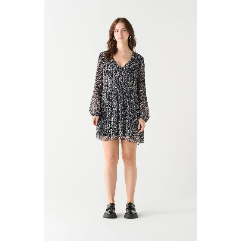 Dex Black Tape Vneck Pleated Mini Dress Stylish Plaid Mini Dress