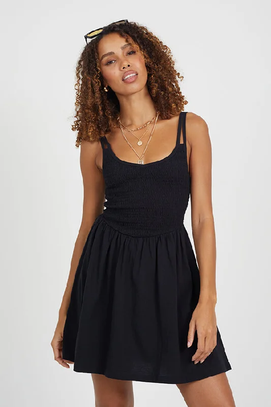 DOUBLE SPAGHETTI STRAP MINI DRESS Chic Pleated Mini Dress
