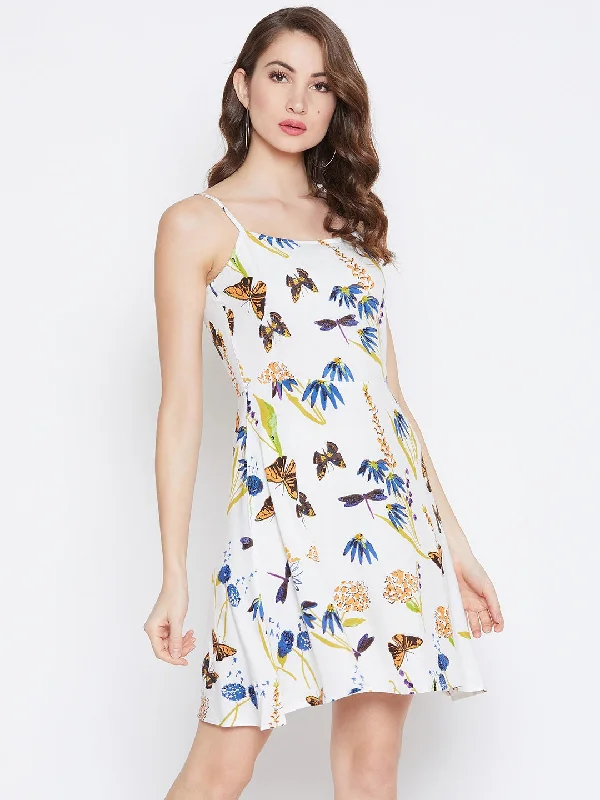 Berrylush Women White Floral & Butterfly Printed Square Neck Fit & Flare Mini Dress Classic Solid Mini Dress Berrylush Women White Floral & Butterfly Printed Square Neck Fit & Flare Mini Dress Classic Solid Mini Dress