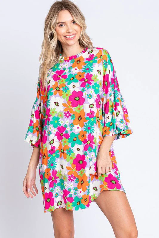 Geegee Floral Mini Dress Fashionable Denim Mini Dress