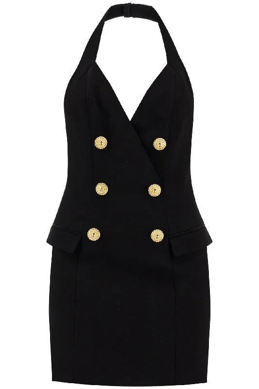 BALMAIN halter neck mini dress with buttons Elegant Mini Dress with Ruffles