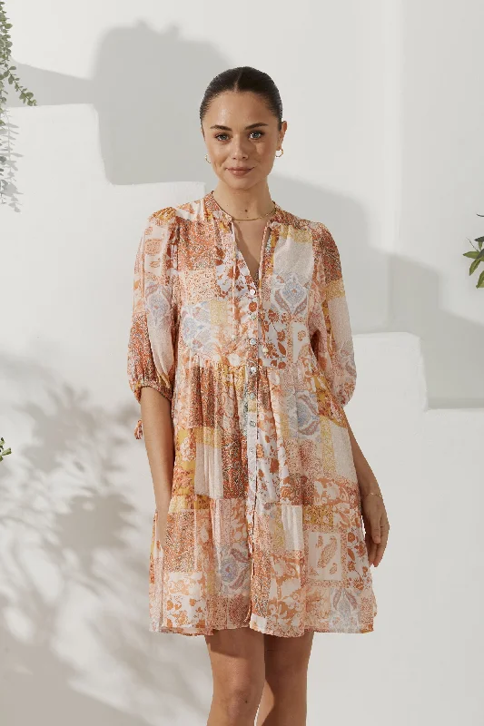 Hestia Orange Boho Button Down Mini Dress Comfortable Ruffle Mini Dress