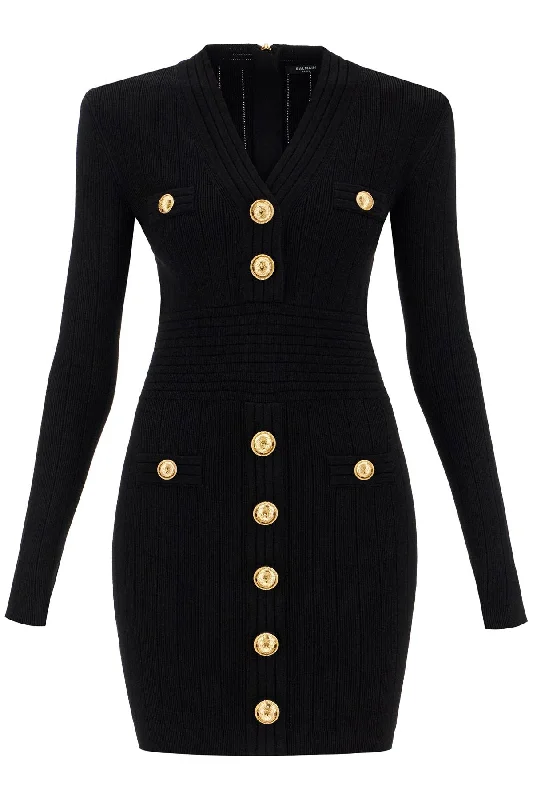 BALMAIN knitted mini dress with buttons Cozy A-Line Mini Dress