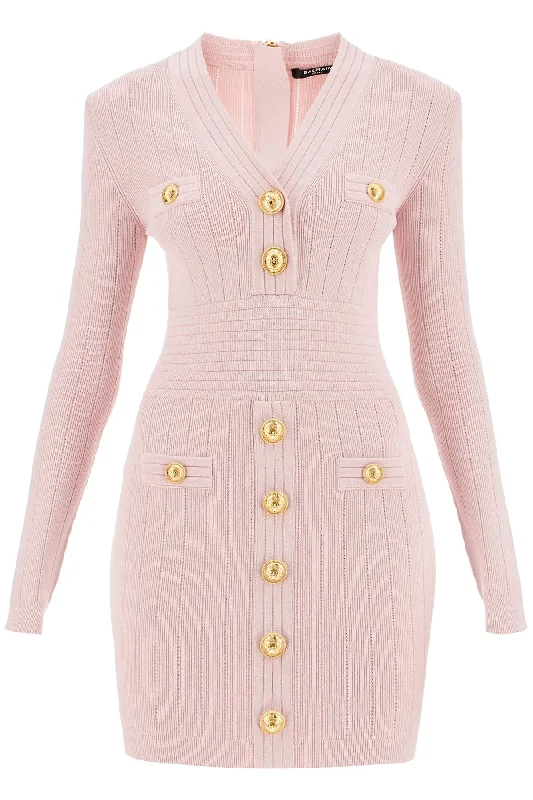 BALMAIN knitted mini dress with buttons Classic White Mini Dress