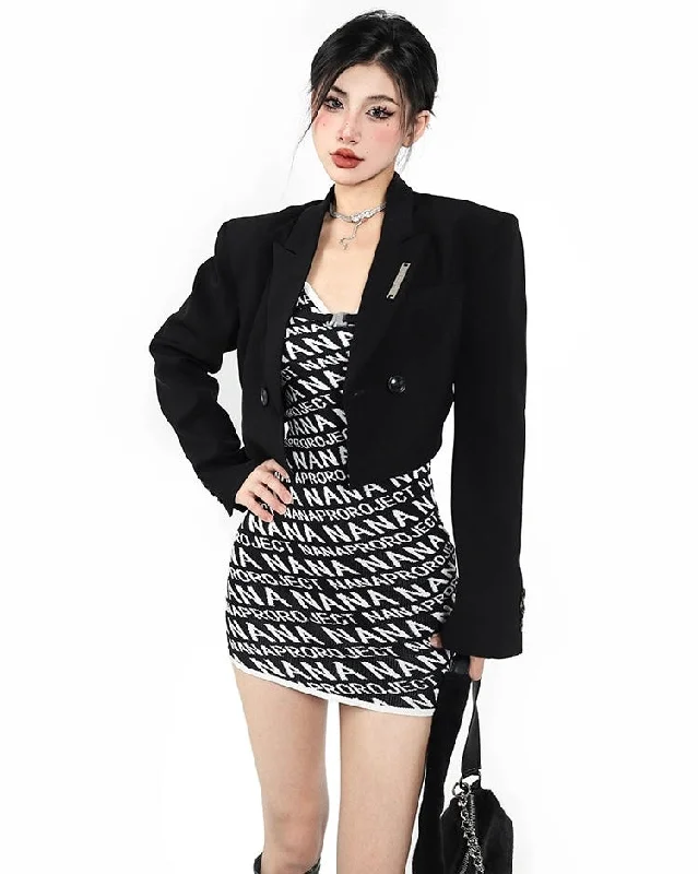 Lily Solid Color Black Heart Cut Out Cropped Blazer Jacket Striped Jacket Polka Dot Jacket Floral Jacket