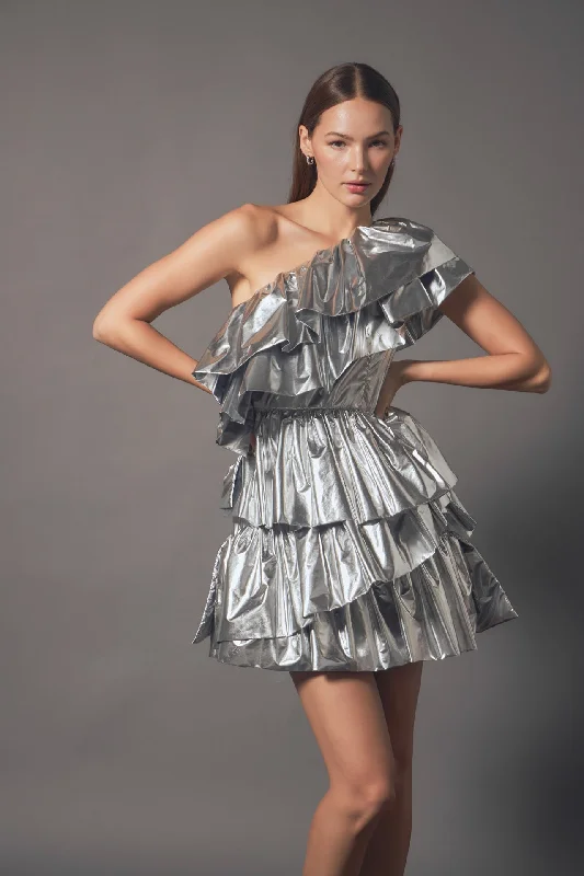 Metallic Tiered Mini Dress Chic Sleeveless Mini Dress