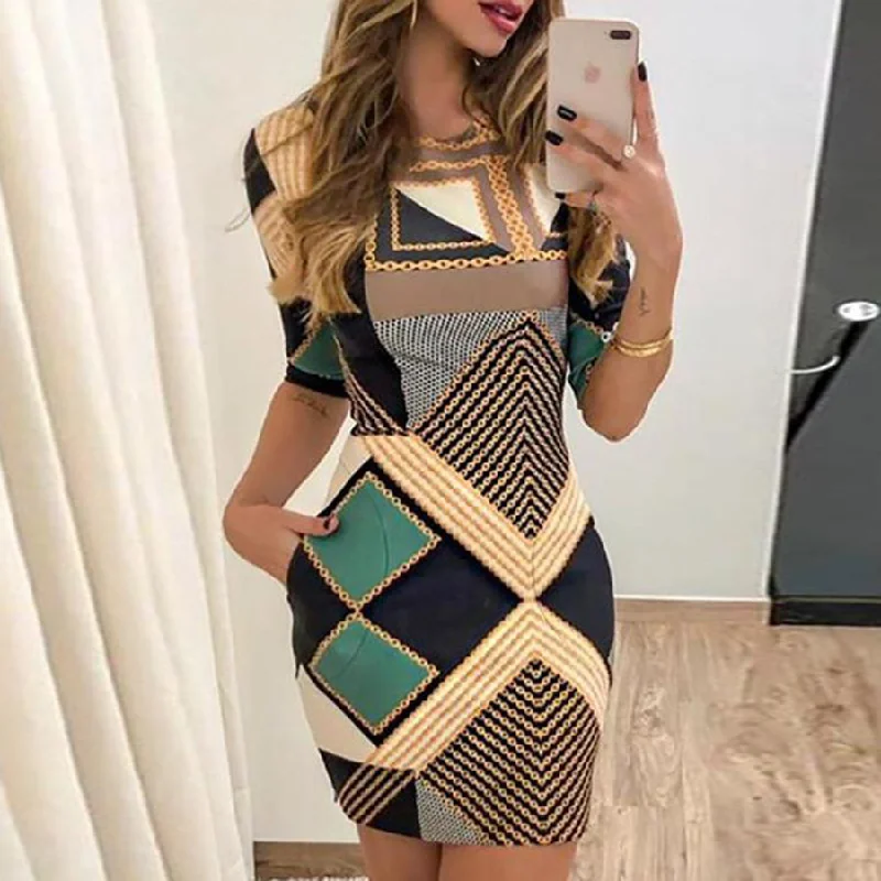 new elegant dress fashion print short-sleeved slim round neck dress ladies spring and autumn mini dress Elegant Satin Mini Dress new elegant dress fashion print short-sleeved slim round neck dress ladies spring and autumn mini dress Elegant Satin Mini Dress