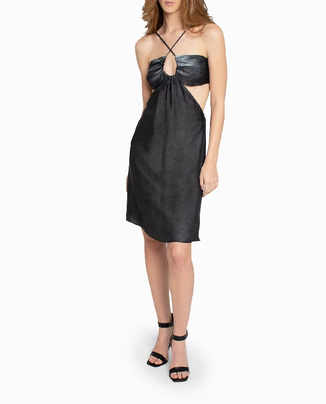 Nicole Miller Garment Dyed Cut Out Mini Dress Trendy Wraparound Mini Dress