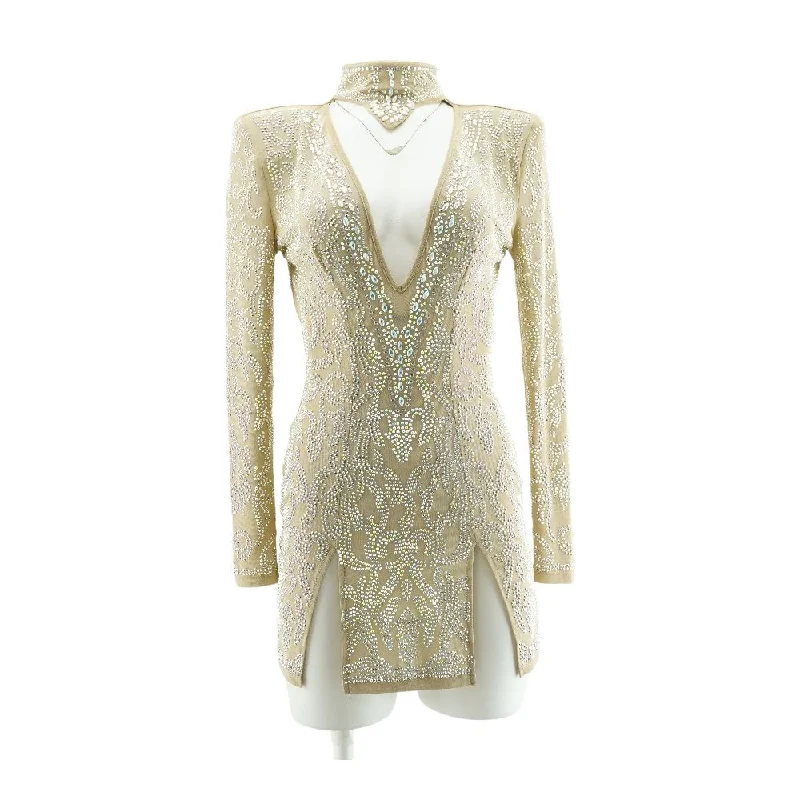 Nude Solid Mini Dress Elegant Velvet Mini Dress