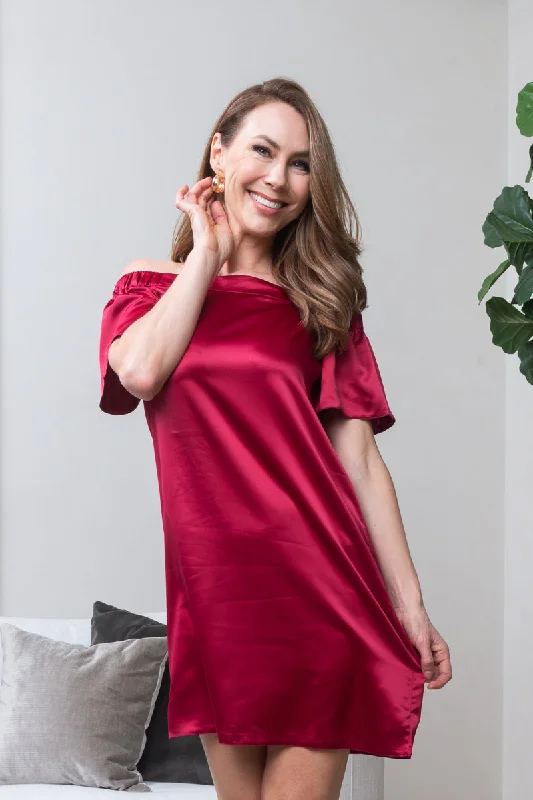 Silky Satin Off Shoulder Short Bell Sleeve Mini Dress (VID8545) Fashionable Denim Mini Dress Silky Satin Off Shoulder Short Bell Sleeve Mini Dress (VID8545) Fashionable Denim Mini Dress