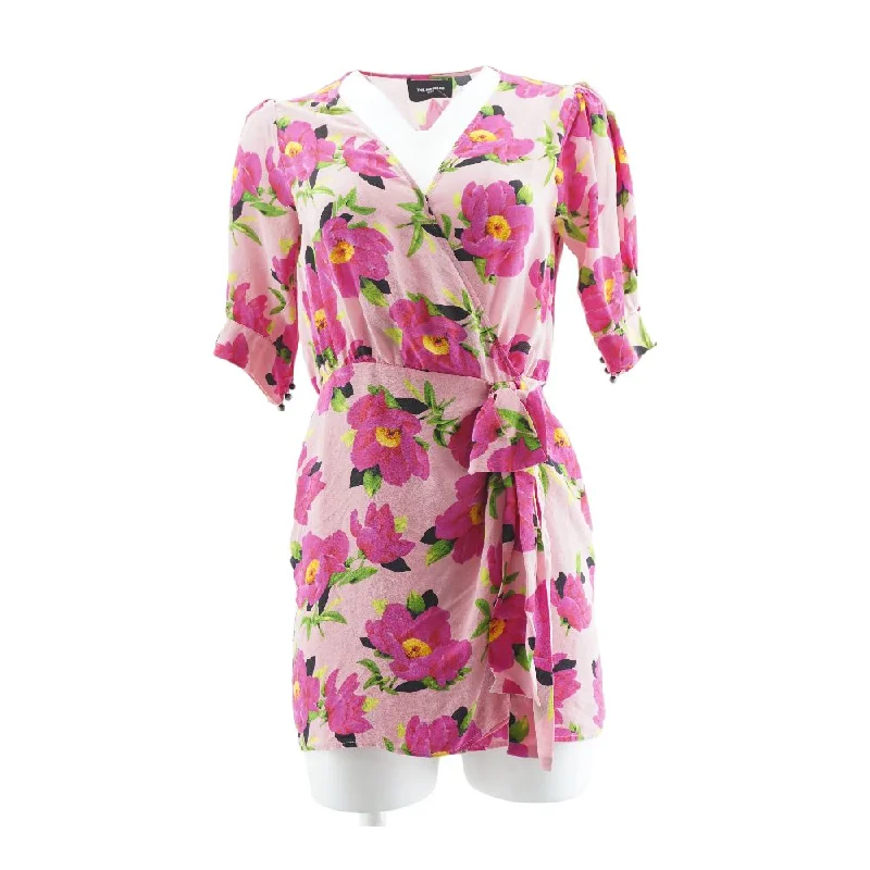 Pink Floral Mini Dress Casual V-Neck Mini Dress