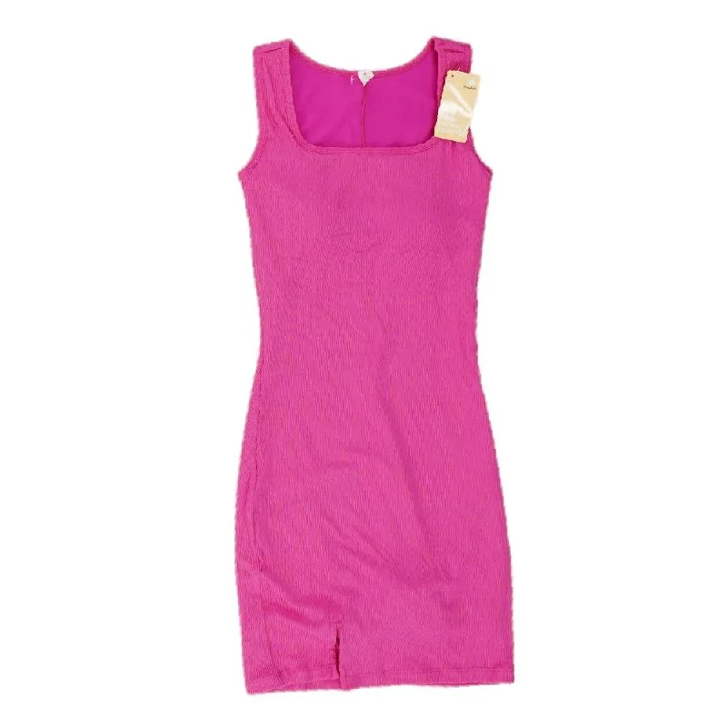 Pink Solid Mini Dress Cozy Cowl Neck Mini Dress