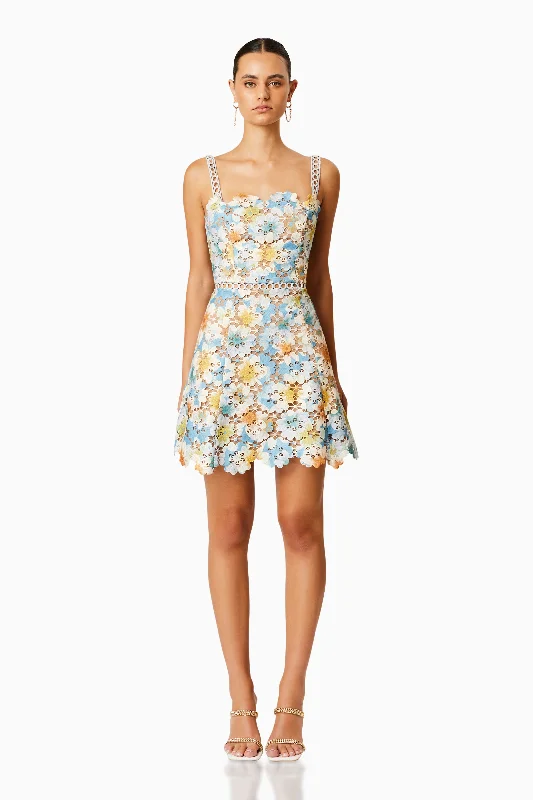 Raindrops Floral Lace Mini Dress In Multi Fashionable Off-Shoulder Mini Dress