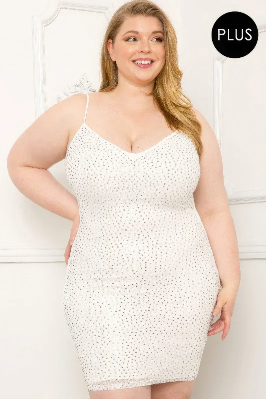 Rhinestone Body Plus Size Mini Dress Cozy Ribbed Mini Dress