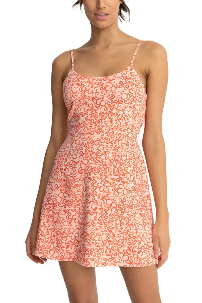 RHYTHM Women's Islander Floral Mini Dress Coral Stylish Puff Sleeve Mini Dress