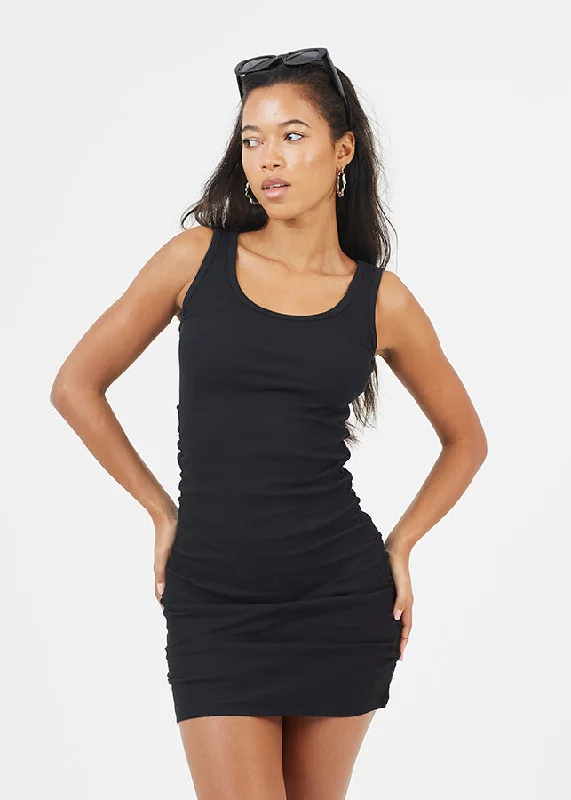 RUCHED SIDE RIBBED MINI DRESS Elegant Lace-Up Mini Dress