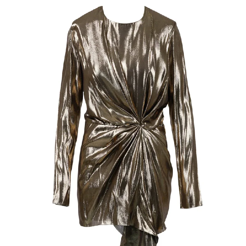 Saint Laurent Women's Silk Lamé Mini Dress in Gold Comfortable Smocked Mini Dress