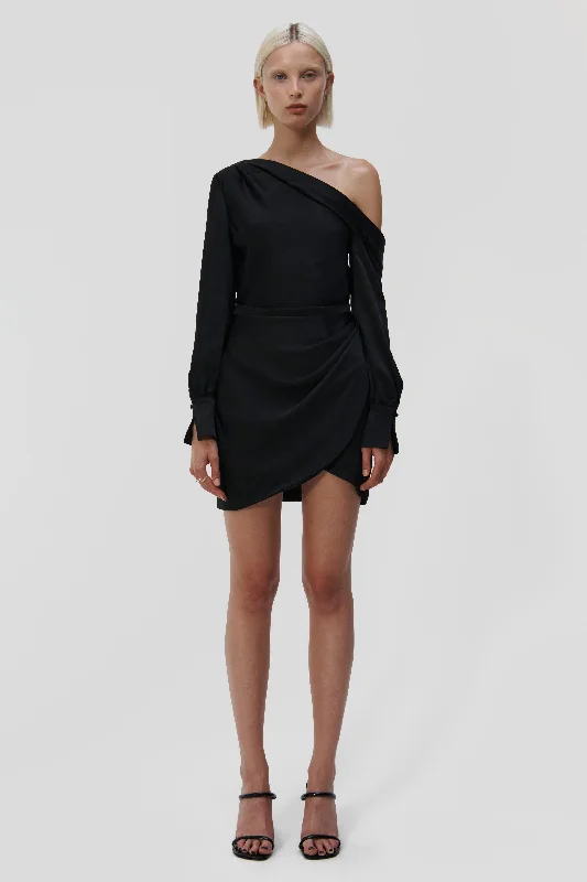SIMKHAI - Cameron One Shoulder Mini Dress in Black Chic Tropical Mini Dress
