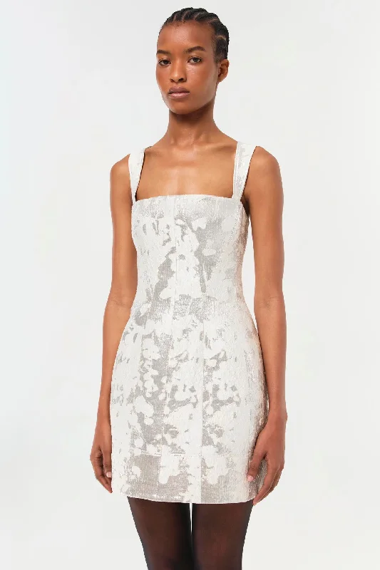 SIMKHAI - Lydia Mini Dress in Silver Trendy Mini Dress with Belt