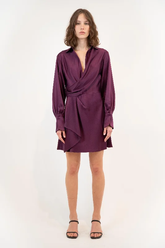 SIMKHAI - Talit Draped Front Mini Dress in Acai Trendy Tulle Mini Dress