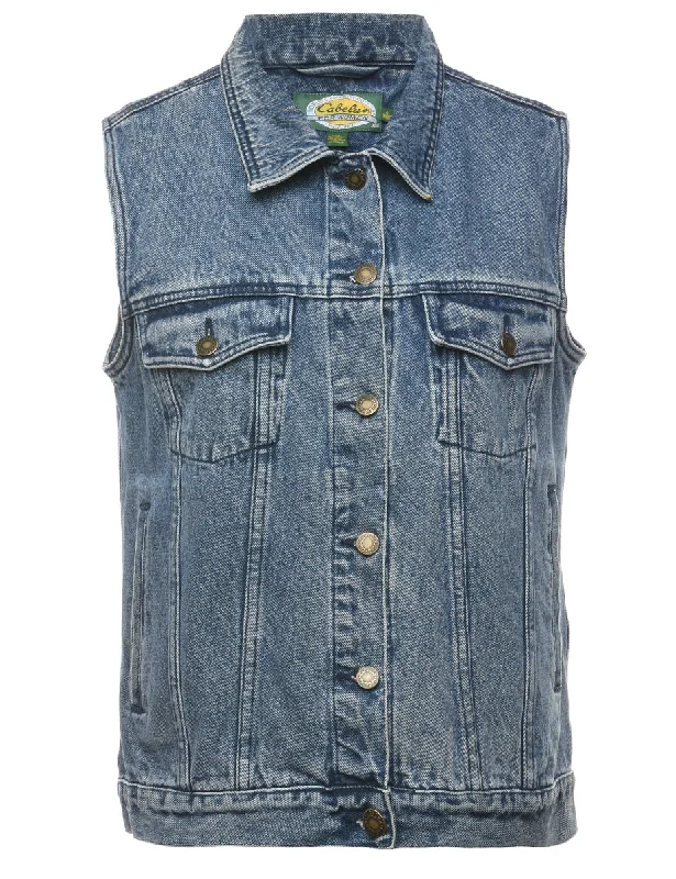 Sleeveless Denim Jacket - L Denim Fabric Leather Fabric Suede Fabric