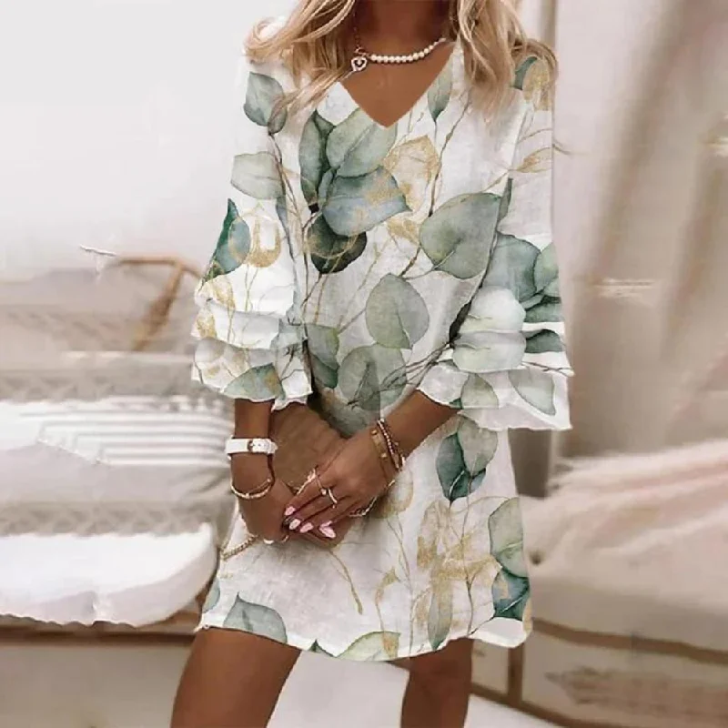 Special 3/4 Sleeve Print Mini Dress Trendy Bodycon Mini Dress