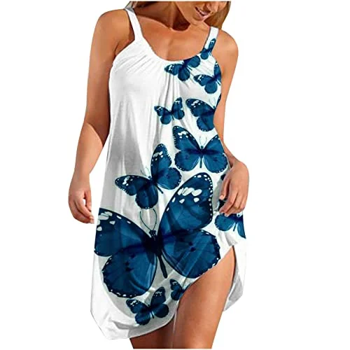 Sundresses for Women Summer Beach Dress Sleeveless Colourful Print Mini Dress Round Neck Casual Dress | Original Brand Elegant Lace Mini Dress