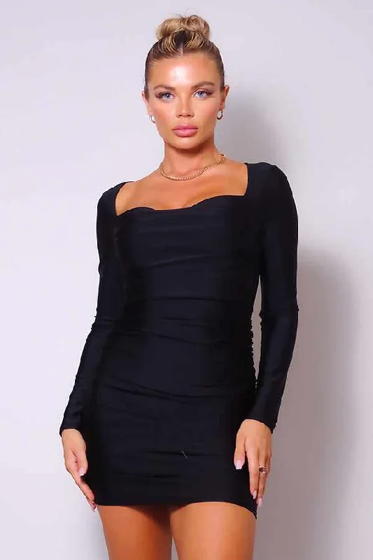 Sweetheart Pleated Front Sexy Mini Dress Cozy Wraparound Mini Dress