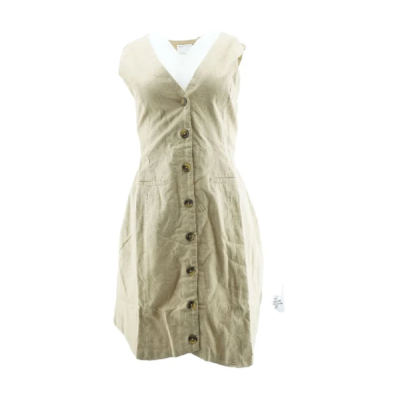 Tan Solid Mini Dress Stylish Puff Sleeve Mini Dress