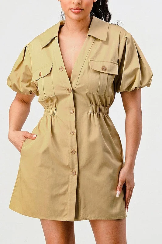 Trendy Safari Casual Mini Dress Elegant Vintage Mini Dress